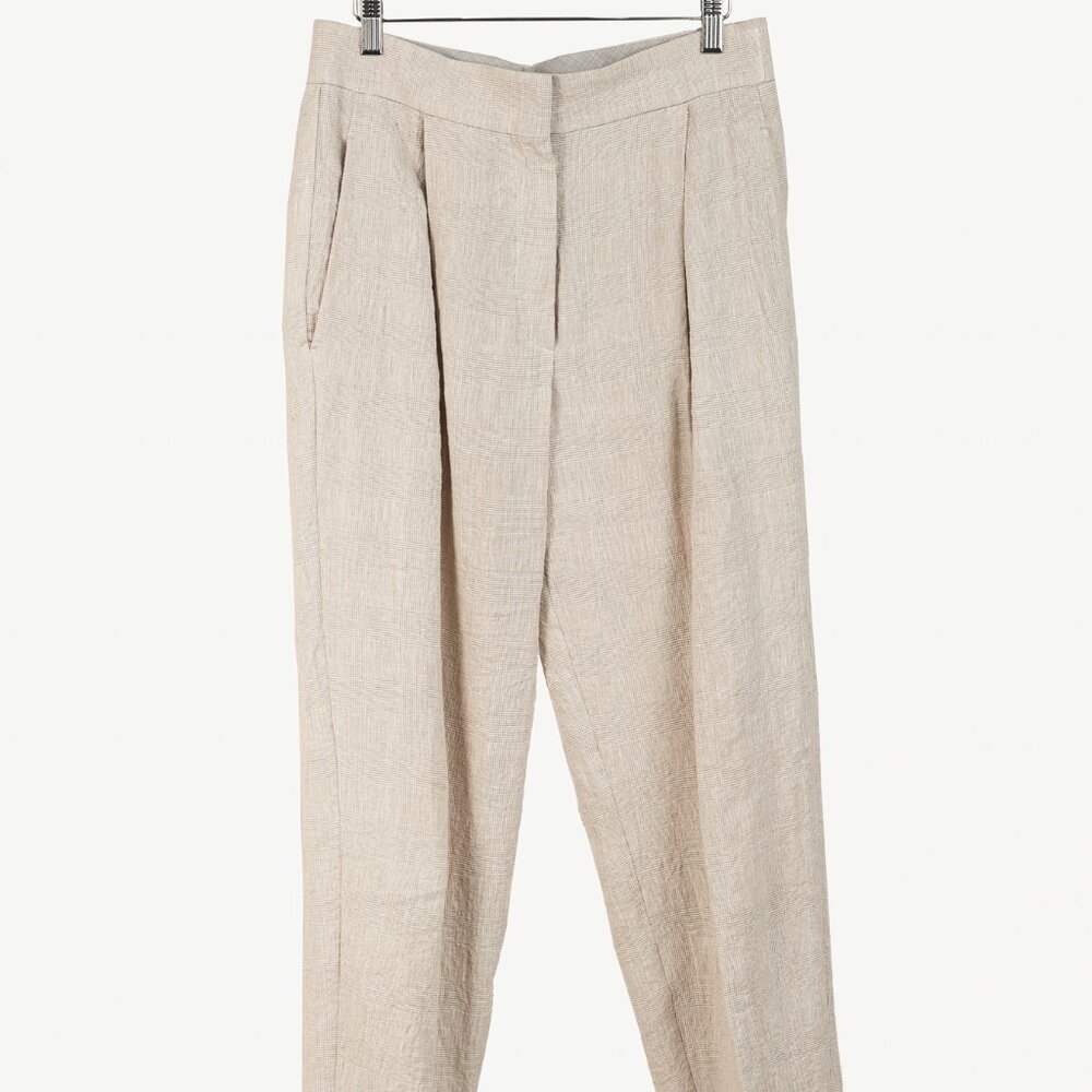Brunello Cucinelli SS/23 Cream Glen-Plaid Linen Cuffed Trousers